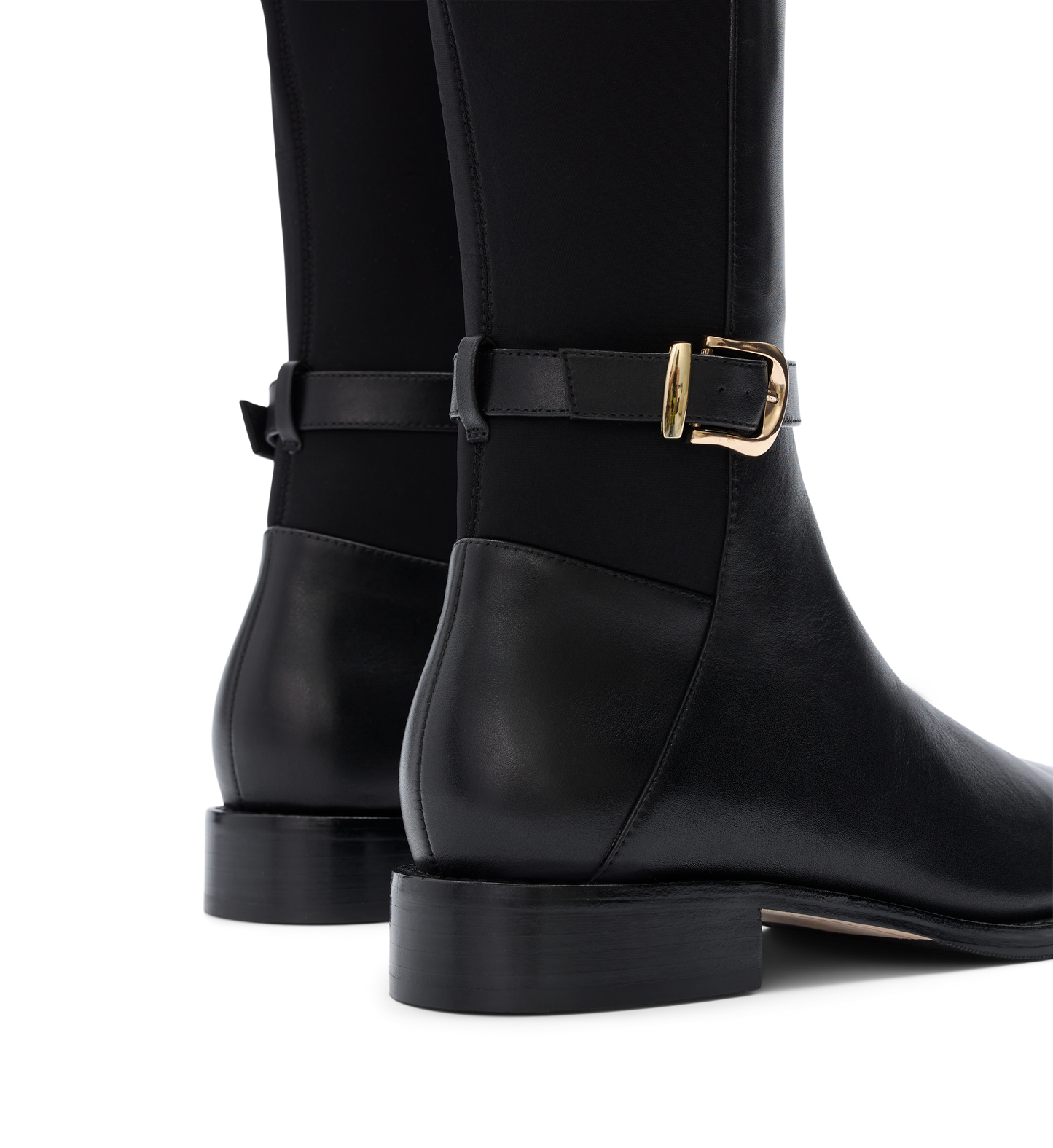 Vulture Black Leather & Neoprene Knee High Boots