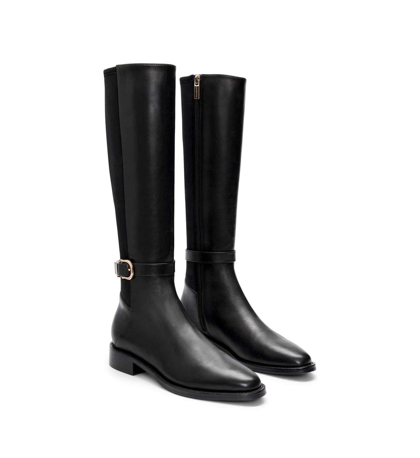 Vulture Black Leather & Neoprene Knee High Boots