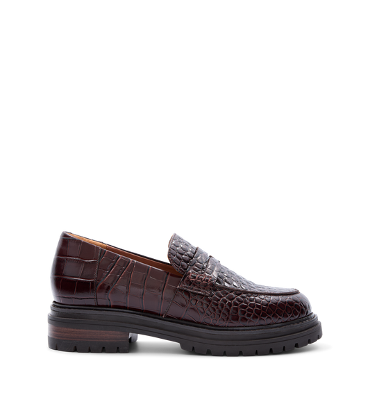 Wedgebill Mahogany Brown Croc Emboss Leather Loafers