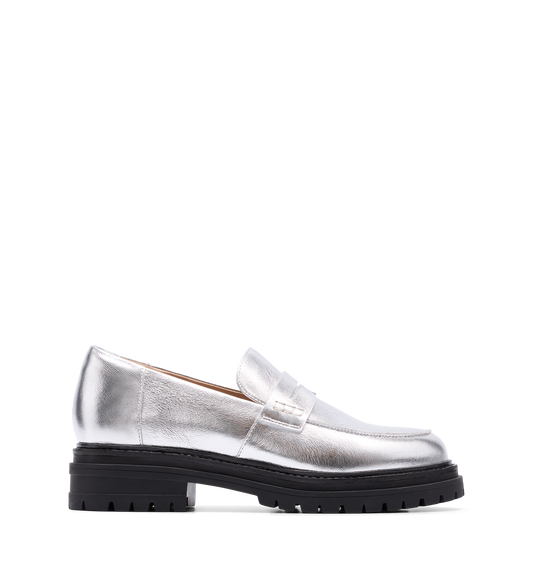 Wedgebill Silver Crinkle Leather Loafers