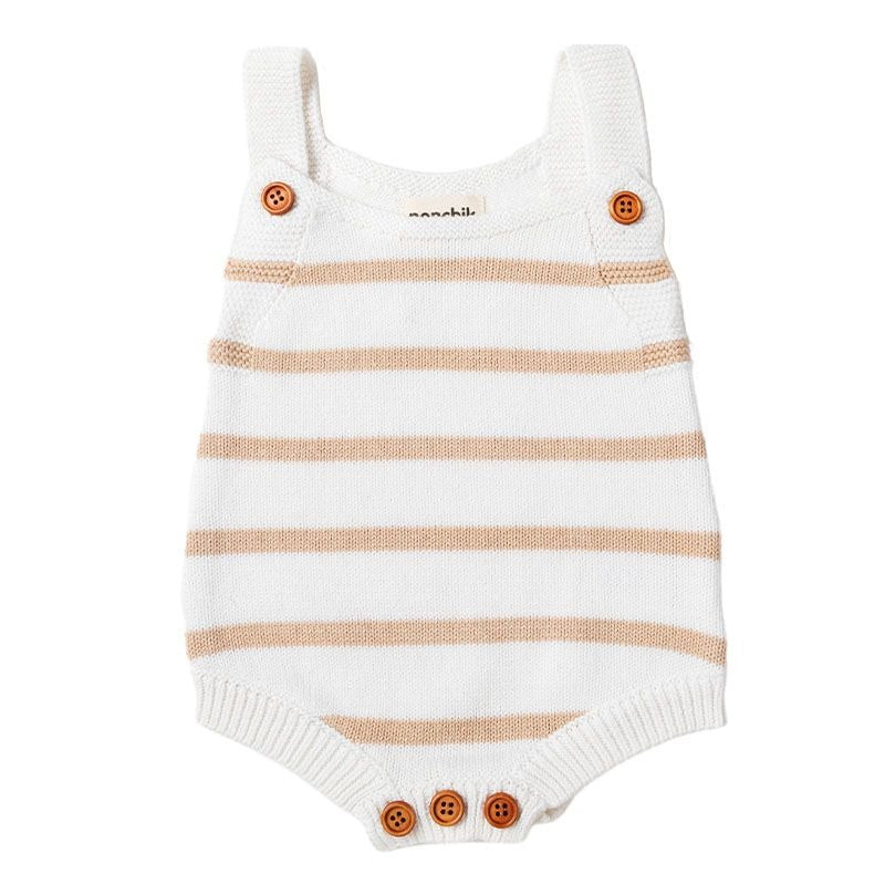 Knit Stripe Romper with Bamboo Buttons