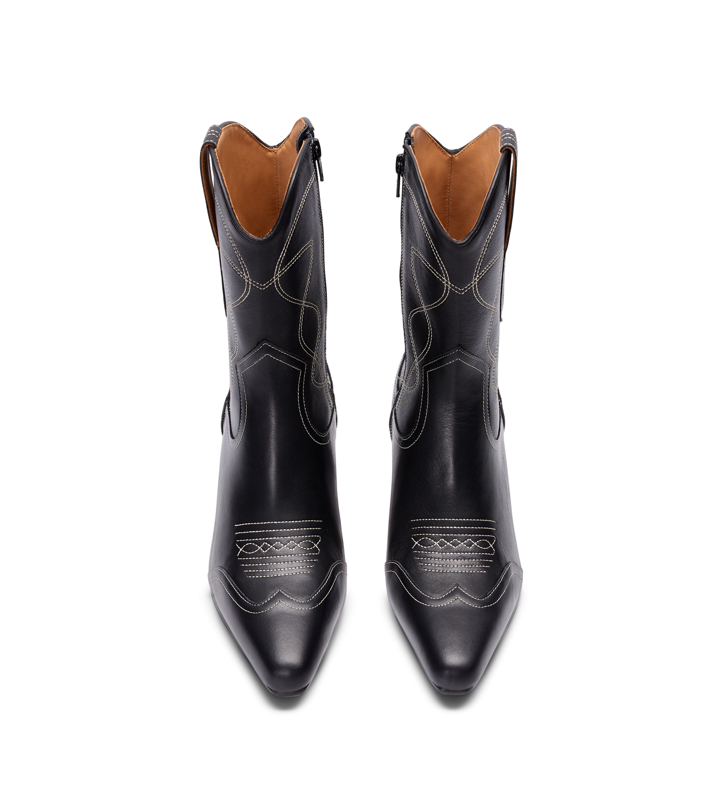 Black western boots for women with white stitching and pointed toe