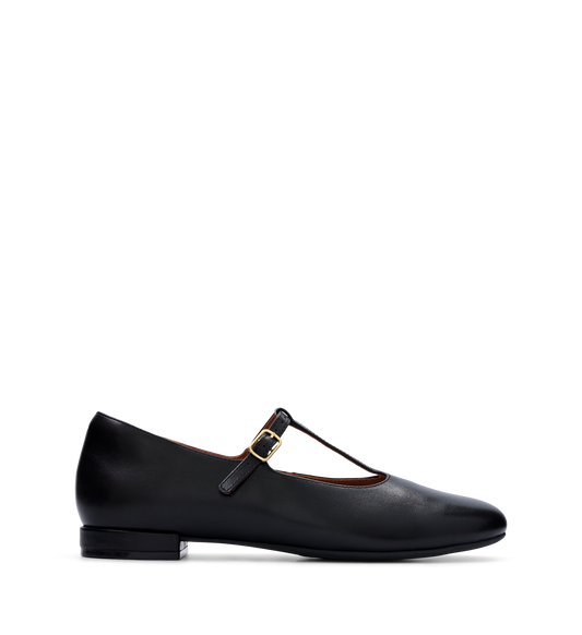 Woodhen Black Leather Ballet Flats