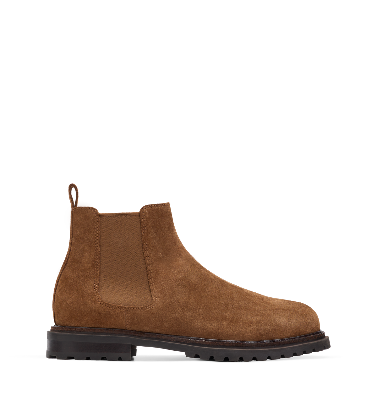 Brown suede Chelsea boot on a white background